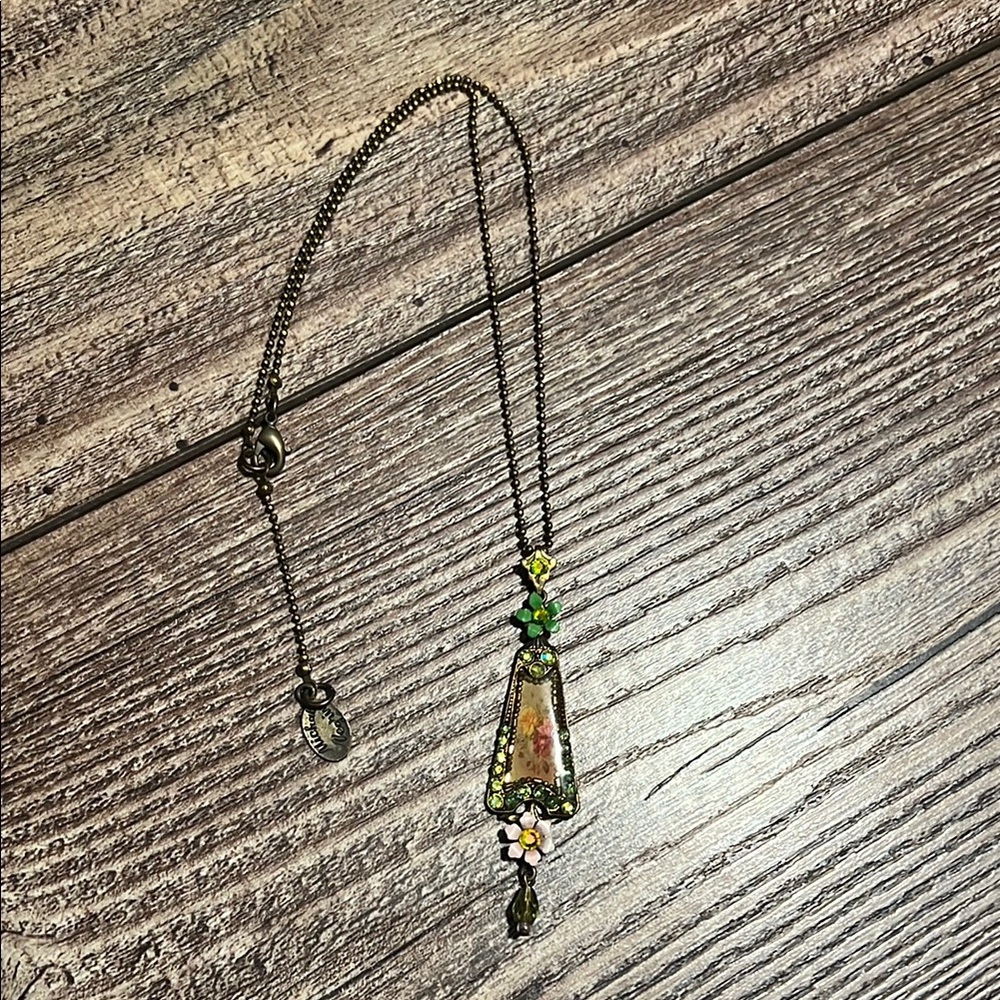 Michal Negrin Elegant Green and Gold Pendant Necklace